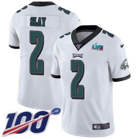 Nike Eagles #2 Darius Slay White Super Bowl LVII Patch Men's Stitched NFL 100th Season Vapor Limited Jersey