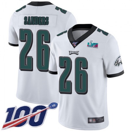 Nike Eagles #26 Miles Sanders White Super Bowl LVII Patch Men's Stitched NFL 100th Season Vapor Limited Jersey