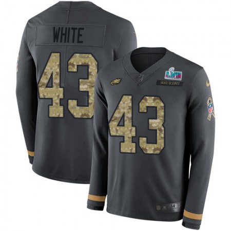 Nike Eagles #43 Kyzir White Anthracite Salute to Service Super Bowl LVII Patch Men's Stitched NFL Limited Therma Long Sleeve Jersey