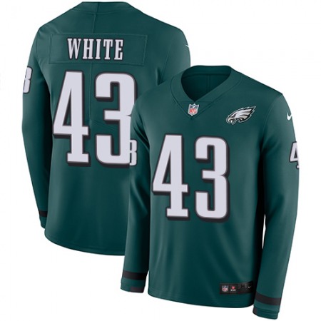 Nike Eagles #43 Kyzir White Green Team Color Men's Stitched NFL Limited Therma Long Sleeve Jersey