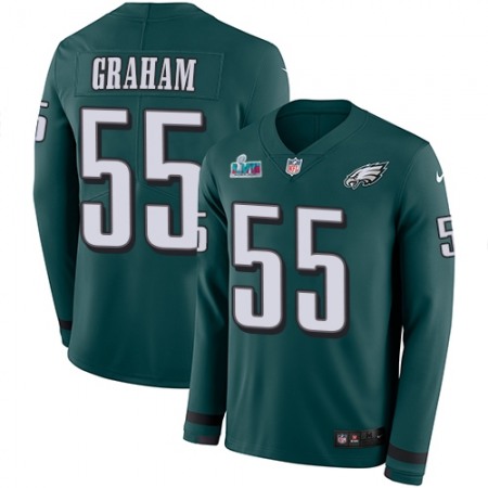 Nike Eagles #55 Brandon Graham Green Super Bowl LVII Patch Team Color Men's Stitched NFL Limited Therma Long Sleeve Jersey