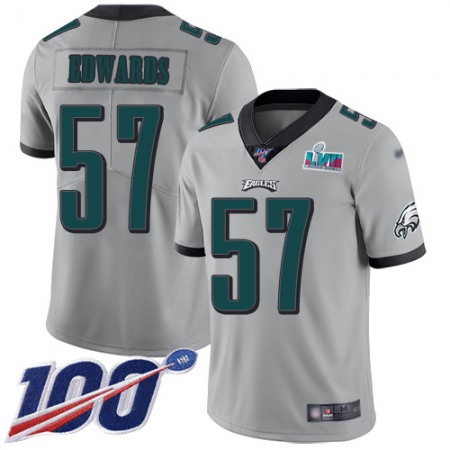 Nike Eagles #57 T. J. Edwards Silver Super Bowl LVII Patch Men's Stitched NFL Limited Inverted Legend 100th Season Jersey