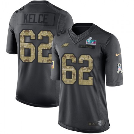 Nike Eagles #62 Jason Kelce Black Super Bowl LVII Patch Men's Stitched NFL Limited 2016 Salute to Service Jersey