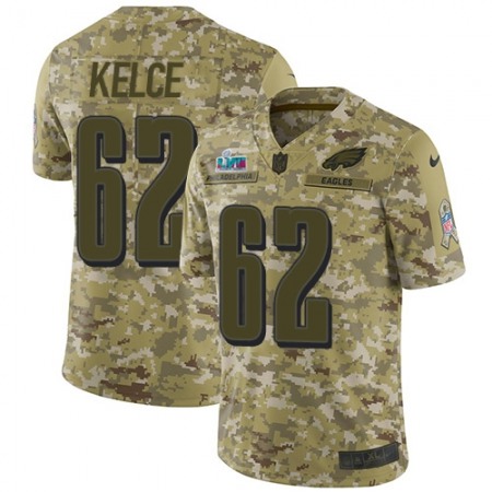 Nike Eagles #62 Jason Kelce Camo Super Bowl LVII Patch Men's Stitched NFL Limited 2018 Salute To Service Jersey