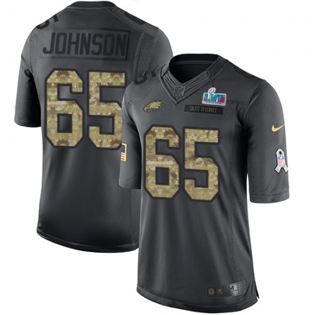 Nike Eagles #65 Lane Johnson Black Super Bowl LVII Patch Men's Stitched NFL Limited 2016 Salute to Service Jersey