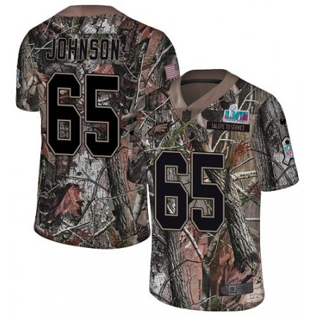 Nike Eagles #65 Lane Johnson Camo Super Bowl LVII Patch Men's Stitched NFL Limited Rush Realtree Jersey