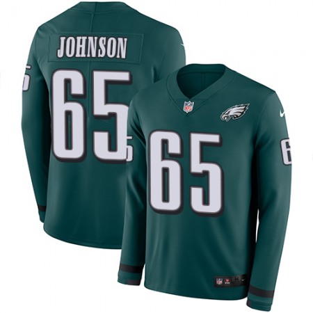 Nike Eagles #65 Lane Johnson Midnight Green Team Color Men's Stitched NFL Limited Therma Long Sleeve Jersey