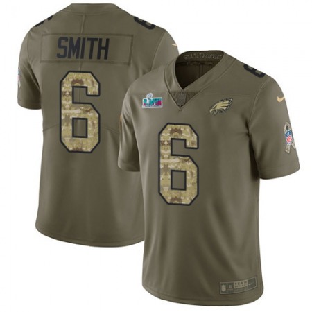 Nike Eagles #6 DeVonta Smith Olive/Camo Super Bowl LVII Patch Men's Stitched NFL Limited 2017 Salute To Service Jersey