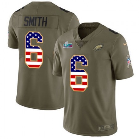 Nike Eagles #6 DeVonta Smith Olive/USA Flag Super Bowl LVII Patch Men's Stitched NFL Limited 2017 Salute To Service Jersey