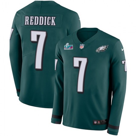 Nike Eagles #7 Haason Reddick Green Team Color Super Bowl LVII Patch Men's Stitched NFL Limited Therma Long Sleeve Jersey