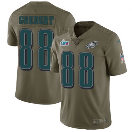 Nike Eagles #88 Dallas Goedert Olive Super Bowl LVII Patch Men's Stitched NFL Limited 2017 Salute To Service Jersey
