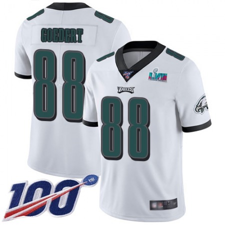 Nike Eagles #88 Dallas Goedert White Super Bowl LVII Patch Men's Stitched NFL 100th Season Vapor Limited Jersey