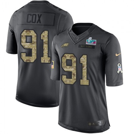 Nike Eagles #91 Fletcher Cox Black Super Bowl LVII Patch Men's Stitched NFL Limited 2016 Salute to Service Jersey