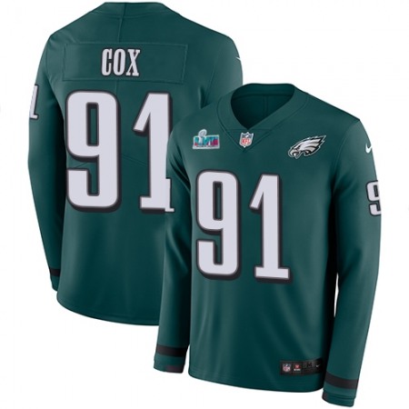 Nike Eagles #91 Fletcher Cox Green Super Bowl LVII Patch Team Color Men's Stitched NFL Limited Therma Long Sleeve Jersey