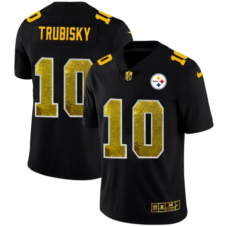 Pittsburgh Steelers #10 Mitchell Trubisky Men's Black Nike Golden Sequin Vapor Limited NFL Jersey