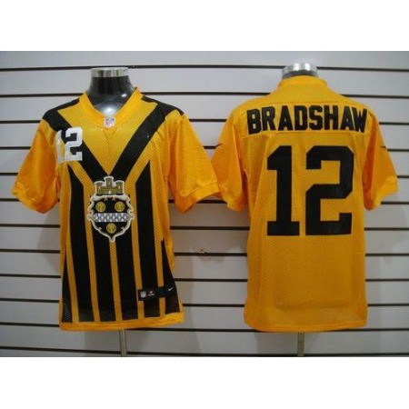 Nike Steelers #12 Terry Bradshaw Gold 1933s Throwback Men's Stitched NFL Elite Jersey