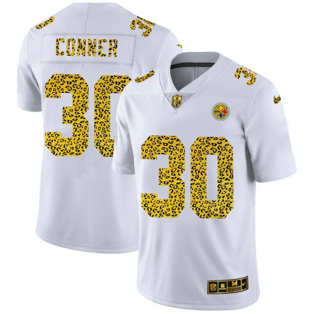 Pittsburgh Steelers #30 James Conner Men's Nike Flocked Leopard Print Vapor Limited NFL Jersey White