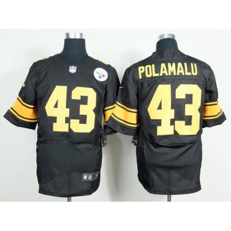 Nike Steelers #43 Troy Polamalu Black(Gold No.) Men's Stitched NFL Elite Jersey