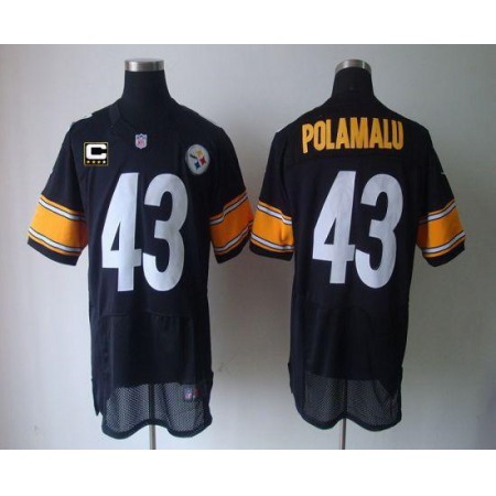 Nike Steelers #43 Troy Polamalu Black Team Color With C Patch Men's Stitched NFL Elite Jersey