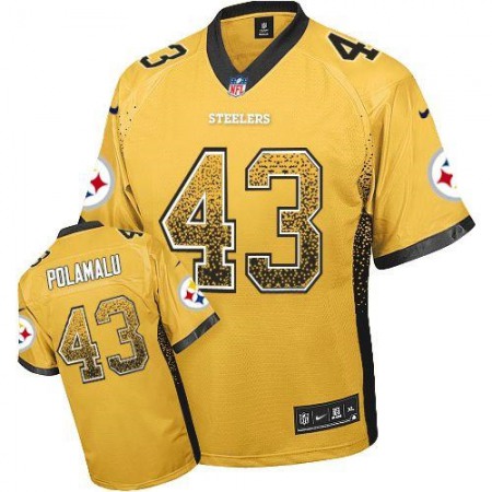Nike Steelers #43 Troy Polamalu Gold Men's Stitched NFL Elite Drift Fashion Jersey