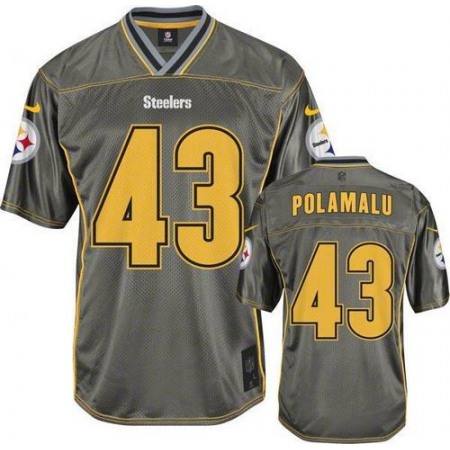 Nike Steelers #43 Troy Polamalu Grey Men's Stitched NFL Elite Vapor Jersey