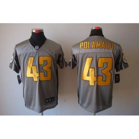 Nike Steelers #43 Troy Polamalu Grey Shadow Men's Stitched NFL Elite Jersey