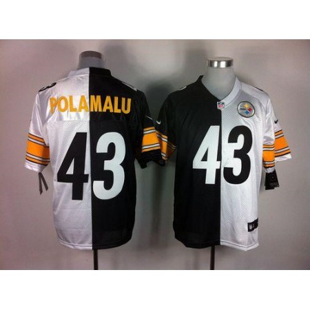 Nike Steelers #43 Troy Polamalu White/Black Men's Stitched NFL Elite Split Jersey