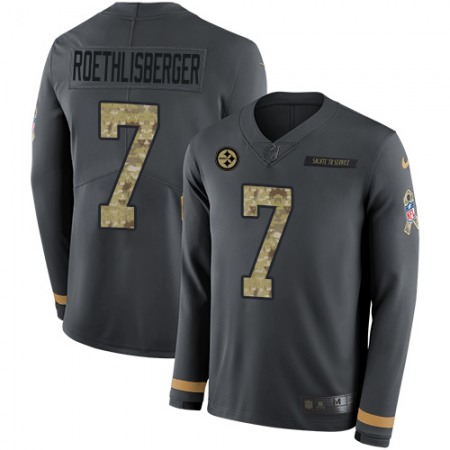 Nike Steelers #7 Ben Roethlisberger Anthracite Salute to Service Men's Stitched NFL Limited Therma Long Sleeve Jersey