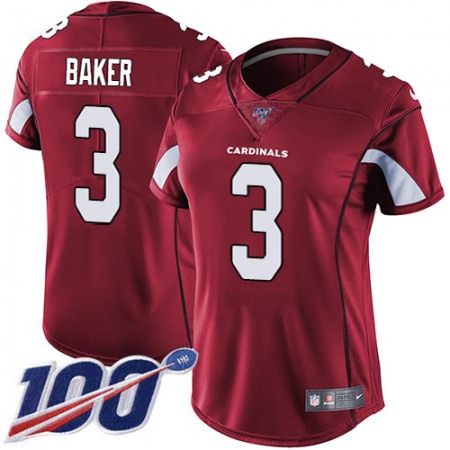 Nike Cardinals #3 Budda Baker Red Team Color Women's Stitched NFL 100th Season Vapor Untouchable Limited Jersey