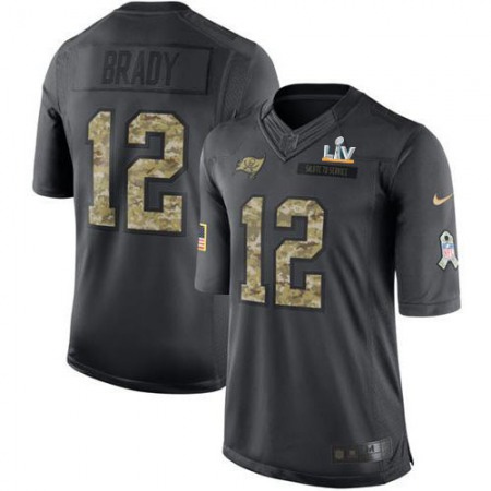 Nike Buccaneers #12 Tom Brady Black Youth Super Bowl LV Bound Stitched NFL Limited 2016 Salute to Service Jersey