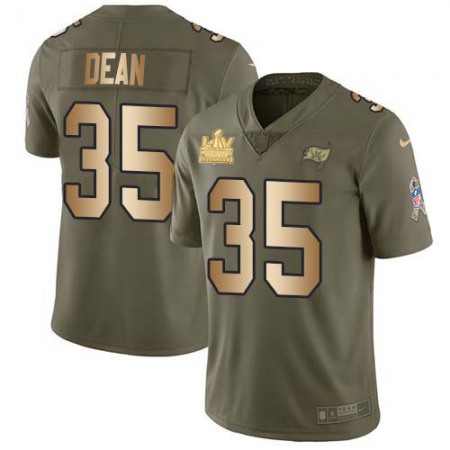 Nike Buccaneers #35 Jamel Dean Olive/Gold Youth Super Bowl LV Champions Patch Stitched NFL Limited 2017 Salute To Service Jersey