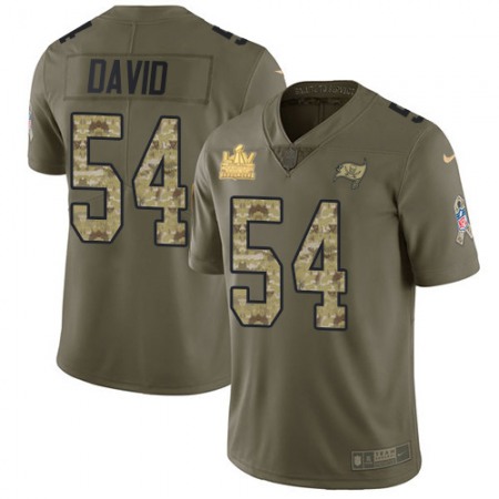 Nike Buccaneers #54 Lavonte David Olive/Camo Youth Super Bowl LV Champions Patch Stitched NFL Limited 2017 Salute To Service Jersey