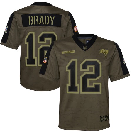 Tampa Bay Buccaneers #12 Tom Brady Olive Nike Youth 2021 Salute To Service Game Jersey