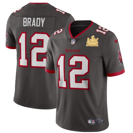 Tampa Bay Buccaneers #12 Tom Brady Youth Super Bowl LV Champions Patch Nike Pewter Alternate Vapor Limited Jersey