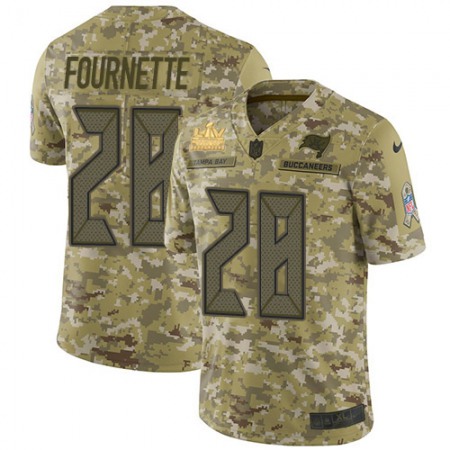 Tampa Bay Buccaneers #28 Leonard Fournette Camo Youth Super Bowl LV Champions Patch Stitched NFL Limited 2018 Salute To Service Jersey