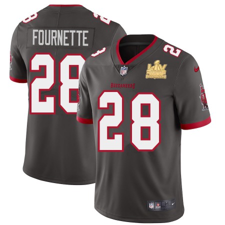Tampa Bay Buccaneers #28 Leonard Fournette Youth Super Bowl LV Champions Patch Nike Pewter Alternate Vapor Limited Jersey