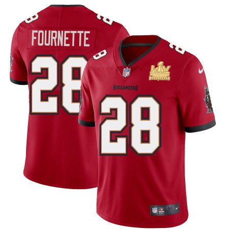 Tampa Bay Buccaneers #28 Leonard Fournette Youth Super Bowl LV Champions Patch Nike Red Vapor Limited Jersey