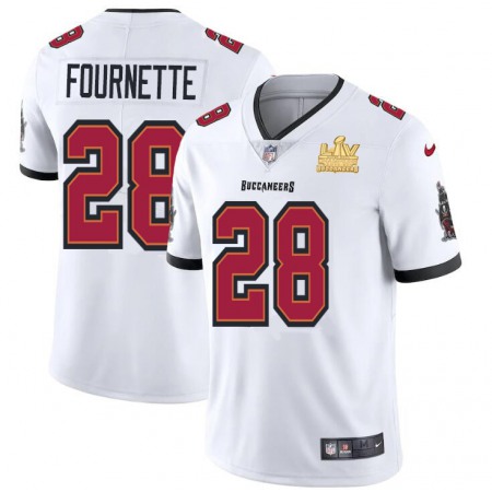 Tampa Bay Buccaneers #28 Leonard Fournette Youth Super Bowl LV Champions Patch Nike White Vapor Limited Jersey