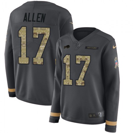 Nike Bills #17 Josh Allen Anthracite Salute to Service Women's Stitched NFL Limited Therma Long Sleeve Jersey