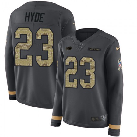 Nike Bills #23 Micah Hyde Anthracite Salute to Service Women's Stitched NFL Limited Therma Long Sleeve Jersey