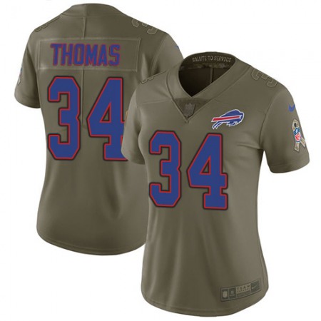 Nike Bills #34 Thurman Thomas Olive Women's Stitched NFL Limited 2017 Salute to Service Jersey