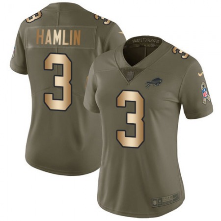 Nike Bills #3 Damar Hamlin Olive/Gold Women's Stitched NFL Limited 2017 Salute To Service Jersey
