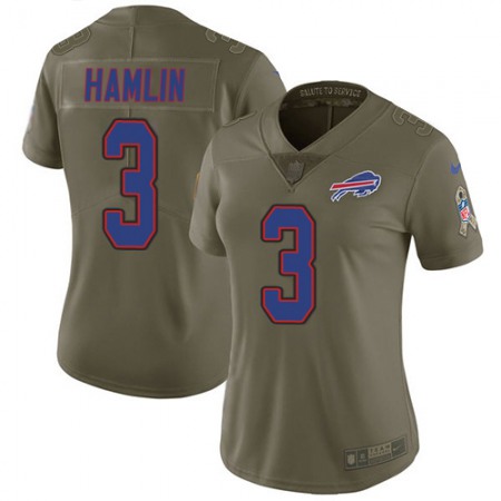 Nike Bills #3 Damar Hamlin Olive Women's Stitched NFL Limited 2017 Salute To Service Jersey