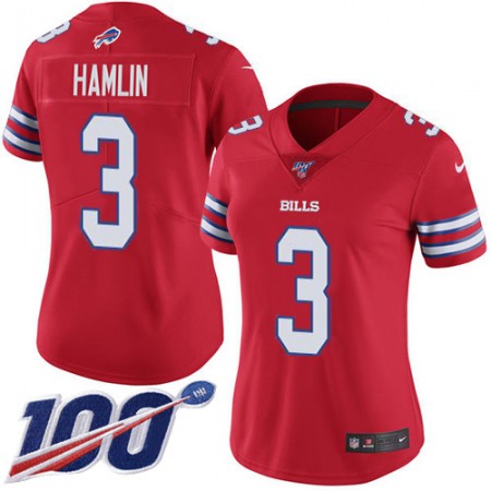 Nike Bills #3 Damar Hamlin Red Women's Stitched NFL Limited Rush 100th Season Jersey