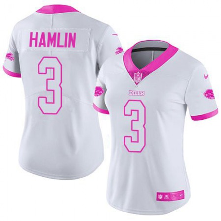 Nike Bills #3 Damar Hamlin White/Pink Women's Stitched NFL Limited Rush Fashion Jersey
