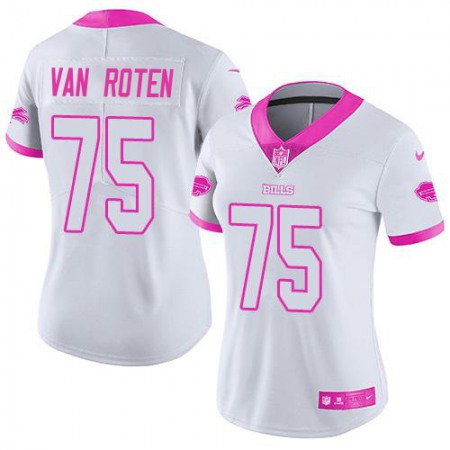 Nike Bills #75 Greg Van Roten White/Pink Women's Stitched NFL Limited Rush Fashion Jersey