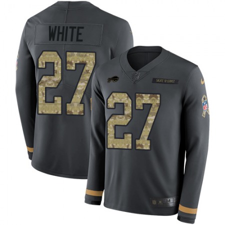 Nike Bills #27 Tre'Davious White Anthracite Salute to Service Youth Stitched NFL Limited Therma Long Sleeve Jersey