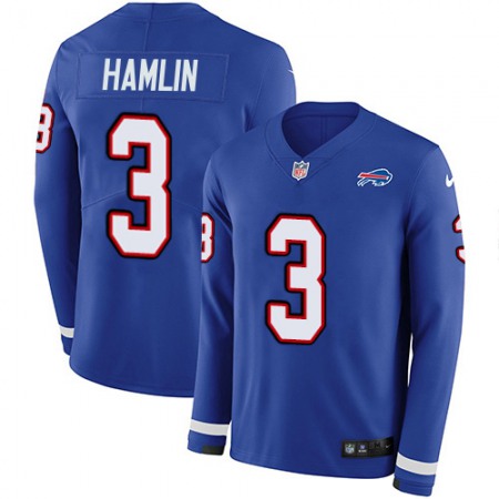Nike Bills #3 Damar Hamlin Royal Blue Team Color Youth Stitched NFL Limited Therma Long Sleeve Jersey