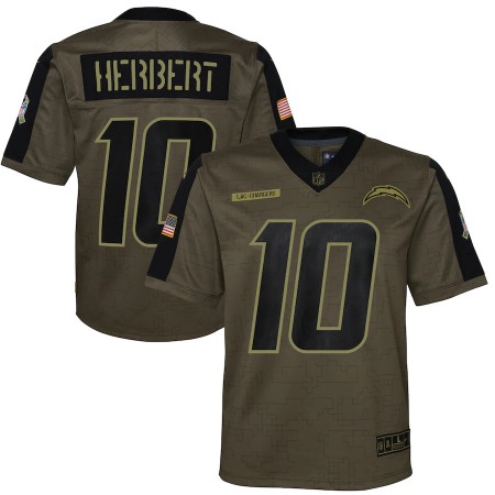 Los Angeles Chargers #10 Justin Herbert Olive Nike Youth 2021 Salute To Service Game Jersey