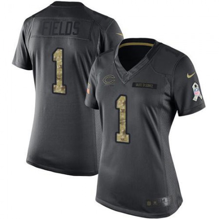 Nike Bears #1 Justin Fields Black Women's Stitched NFL Limited 2016 Salute to Service Jersey